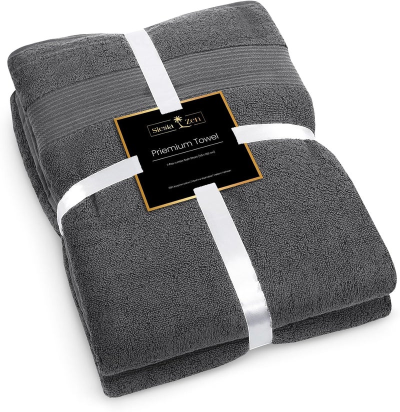 Siesta Zen Extra Large Bath Towels Set - 2 Pieces, 600 GSM 100% Cotton, Gray - Image 2